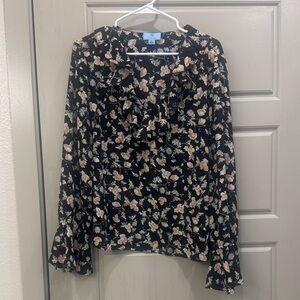 CeCe Black Floral Blouse